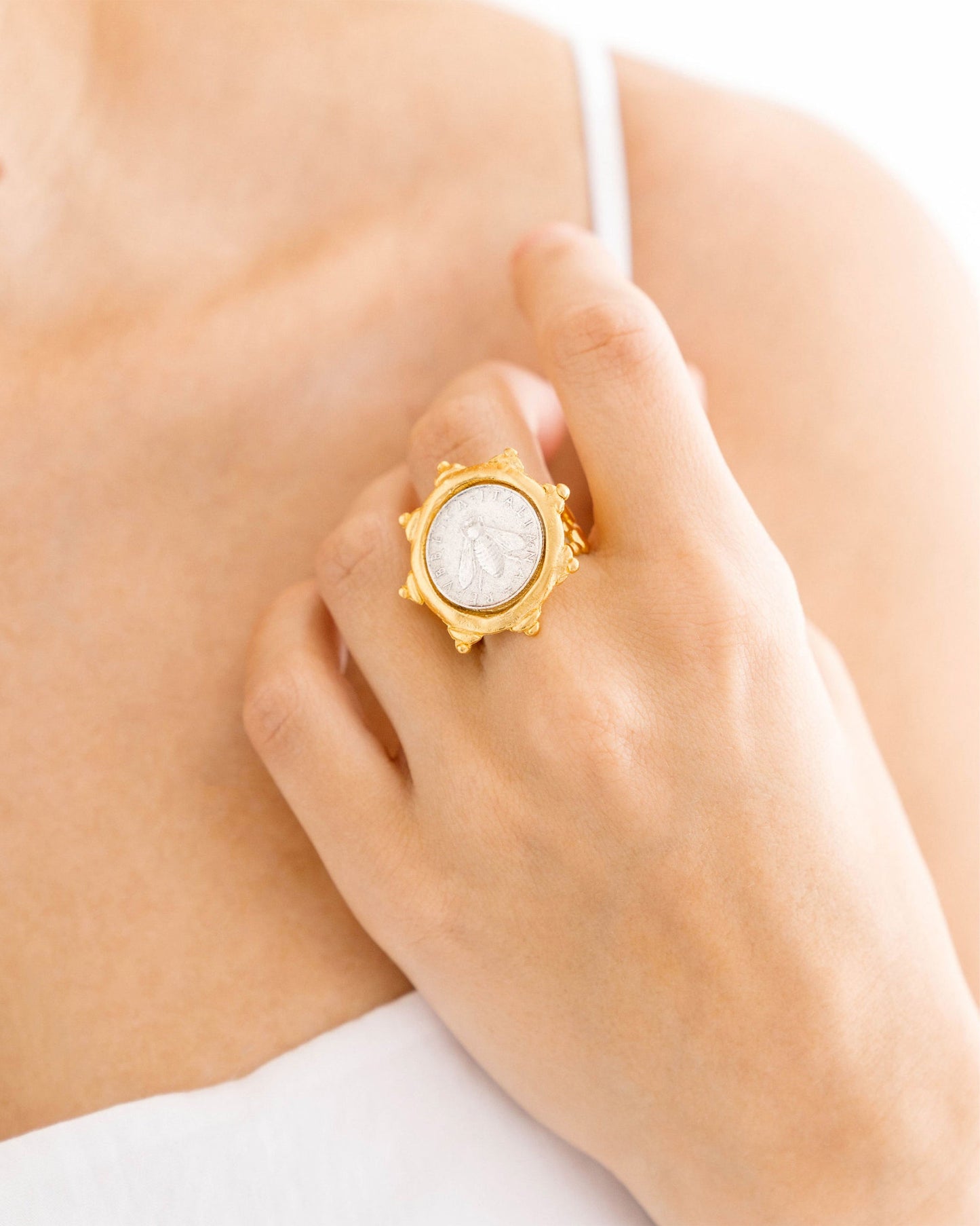 Bee Coin Ring in Italian Silver Design