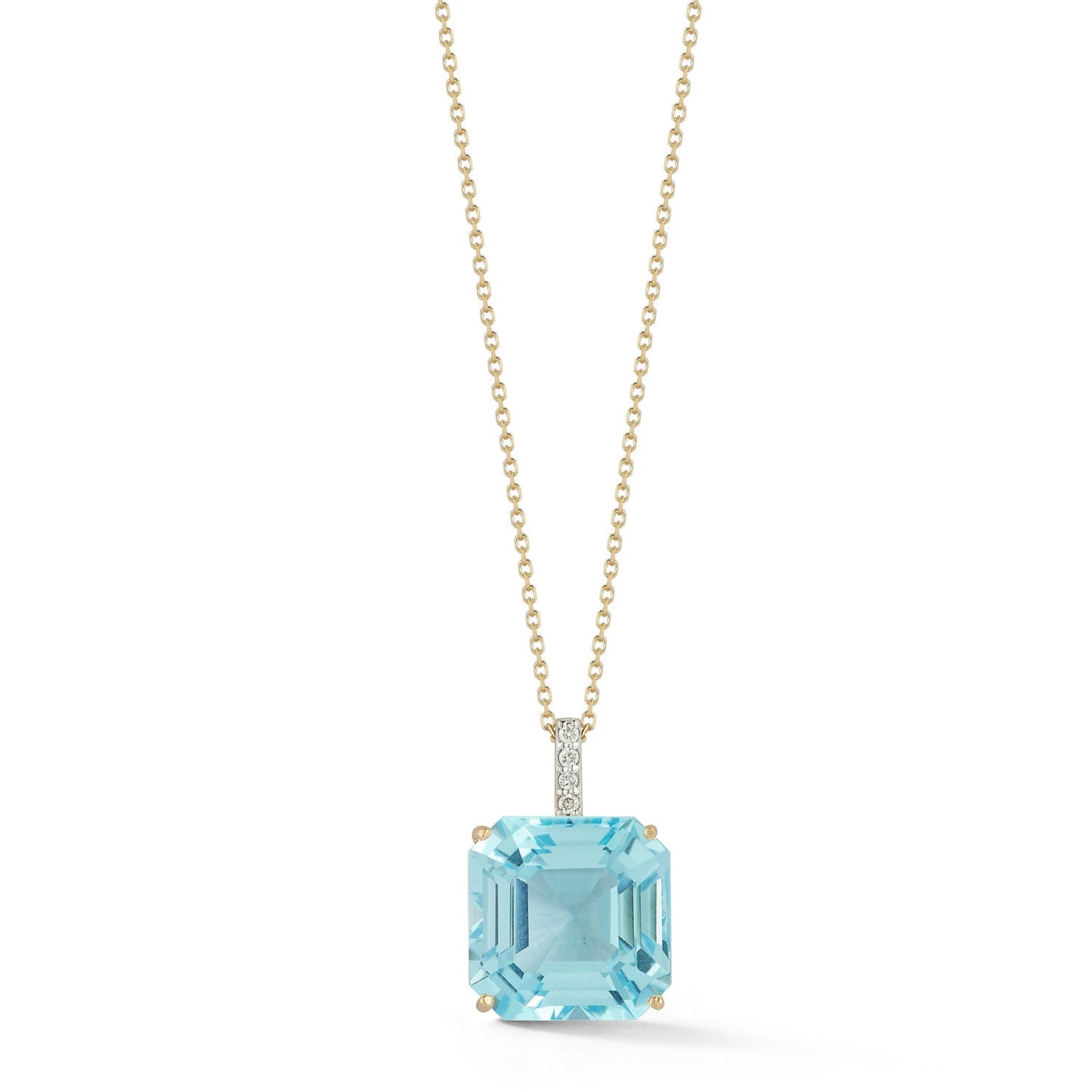 Swiss Blue Topaz Necklace with 14kt Asscher Cut Design