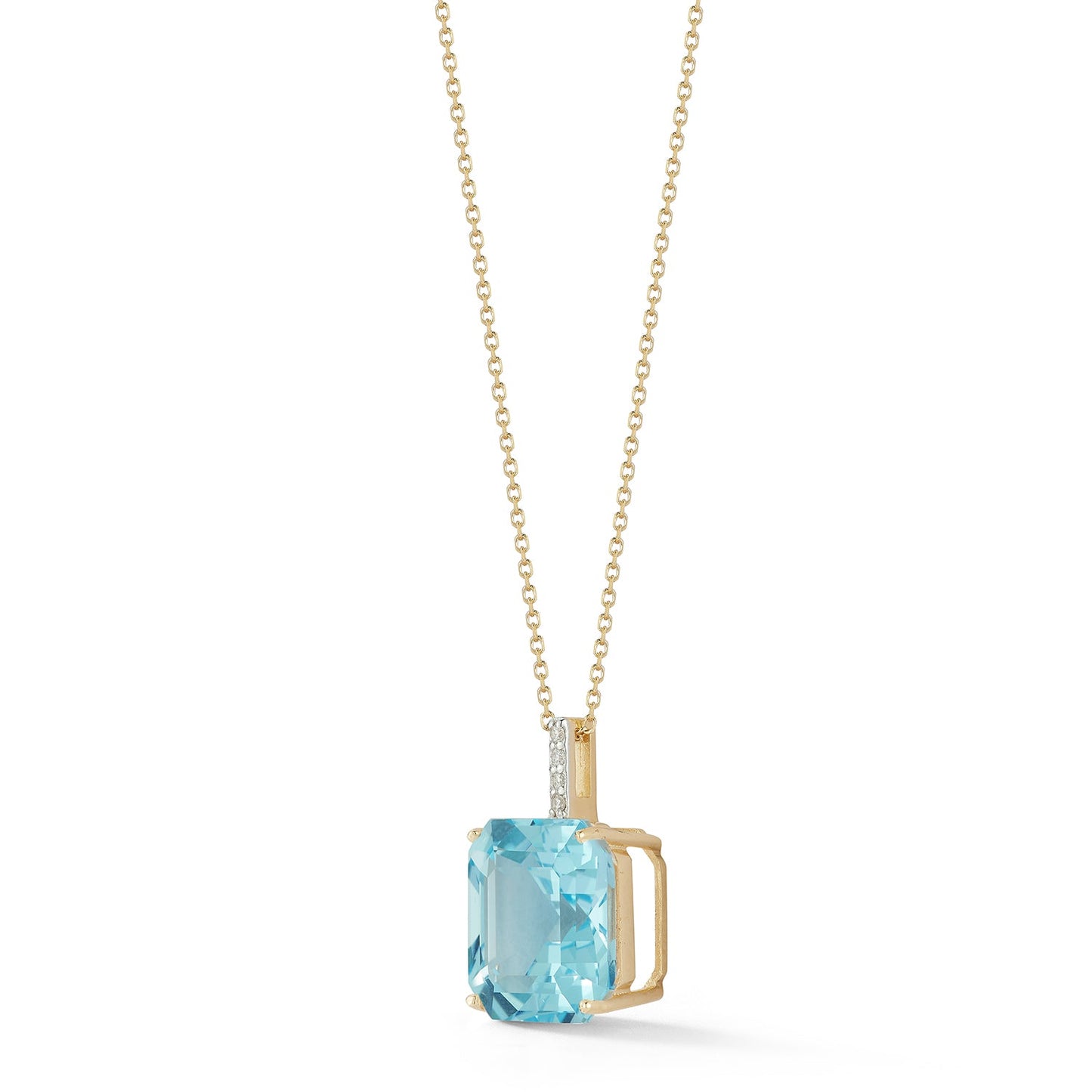 Swiss Blue Topaz Necklace with 14kt Asscher Cut Design