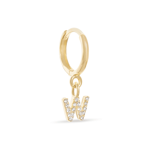 Pave Initial Huggie Earrings in Gold