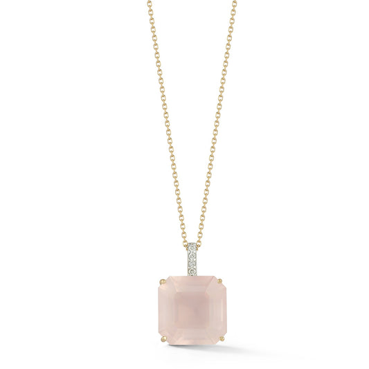 Asscher Cut Pink Topaz Necklace in 14kt Gold