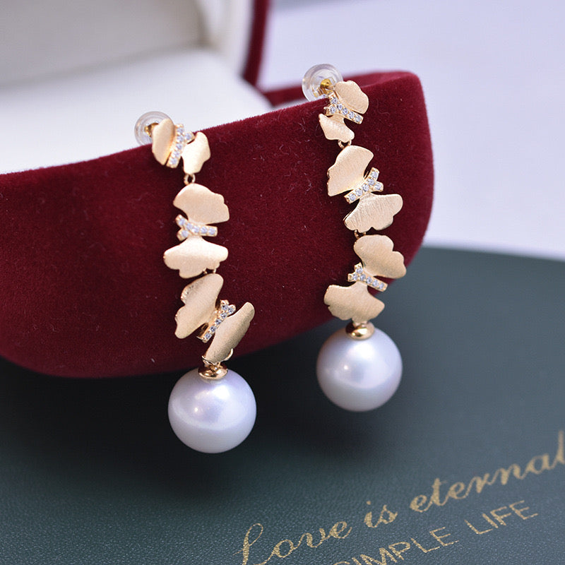 Dancing Butterfly Freshwater Pearl Earrings 11-12mm