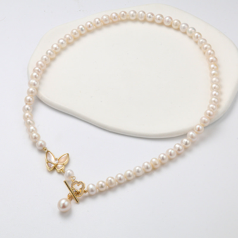 Butterfly Pendant Necklace with Freshwater Pearls