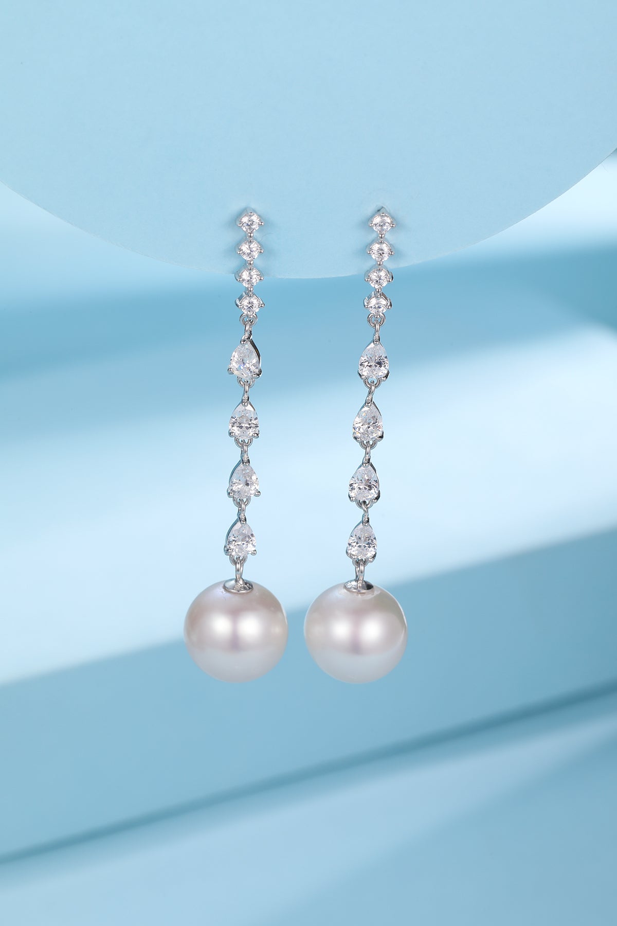 Long Freshwater Pearl Earrings with Sparkling Accents