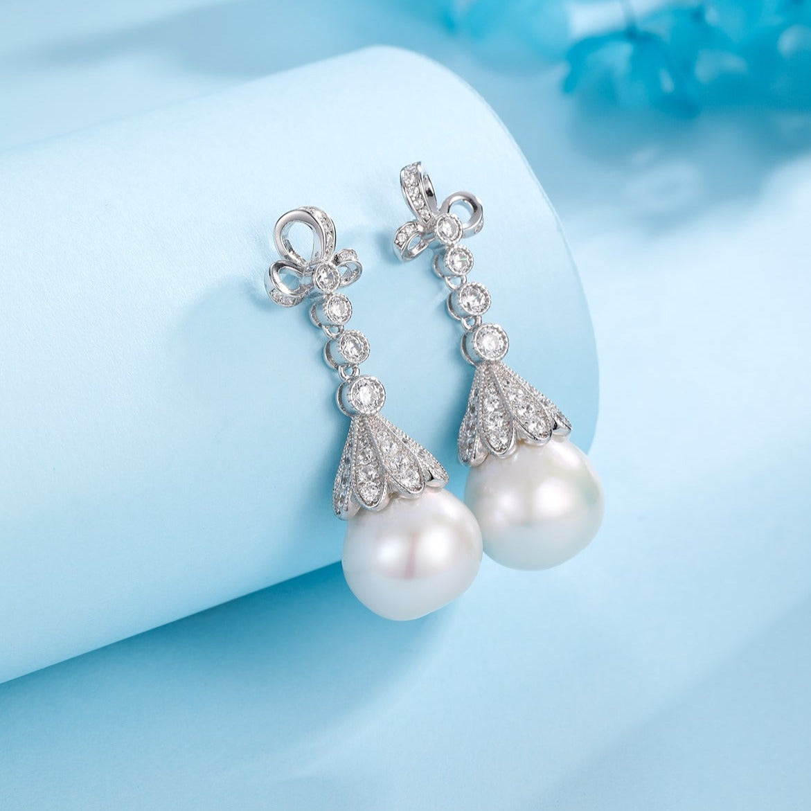 Freshwater Pearl Vintage Bowknot Drop Earrings