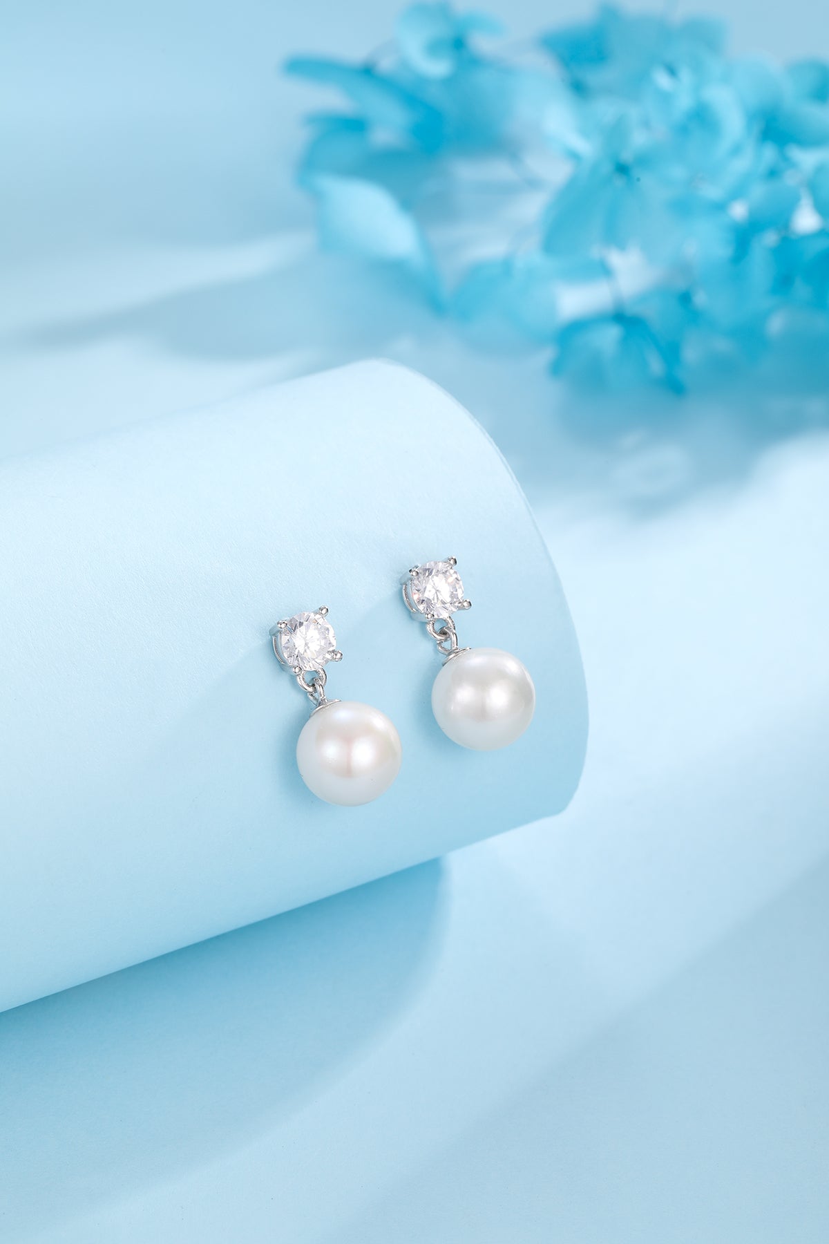 Large Zircon Earrings with Freshwater Pearls