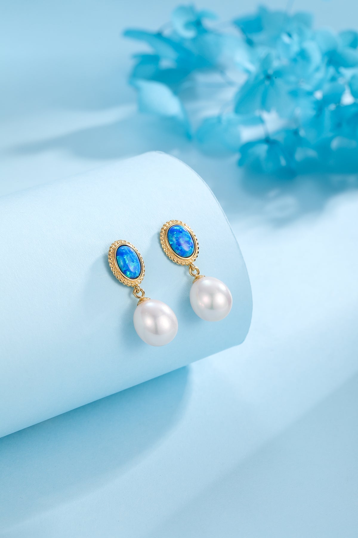 Opal and Freshwater Pearl Drop Earrings