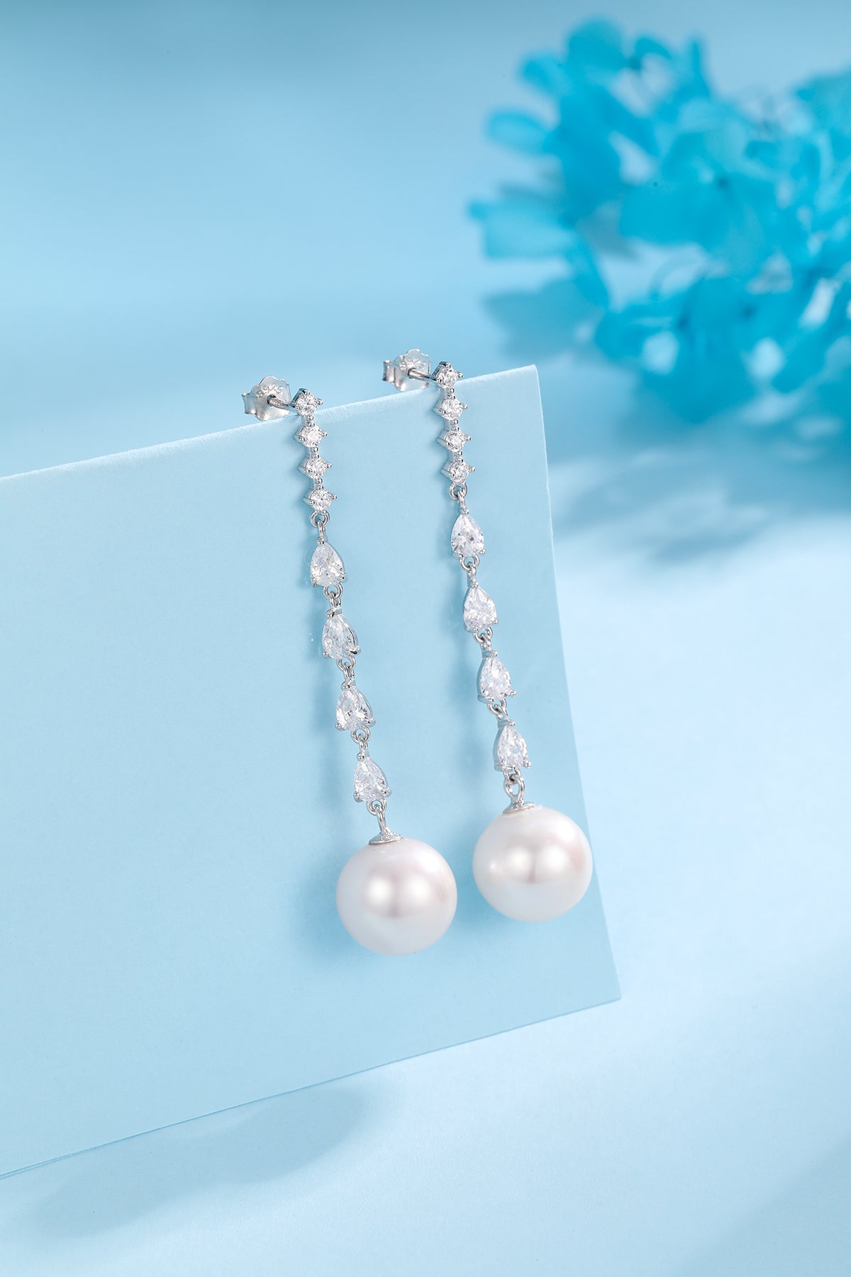 Long Freshwater Pearl Earrings with Sparkling Accents