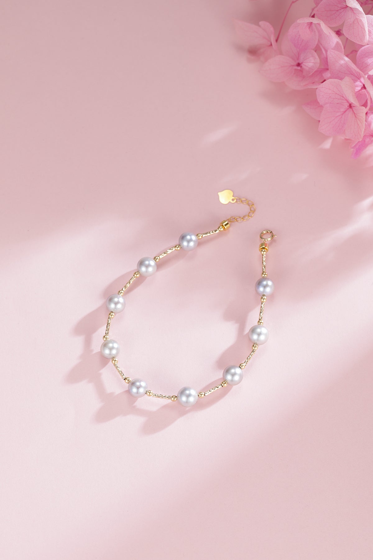 Seawater Blue Pearl Tincup Bracelet with Gold