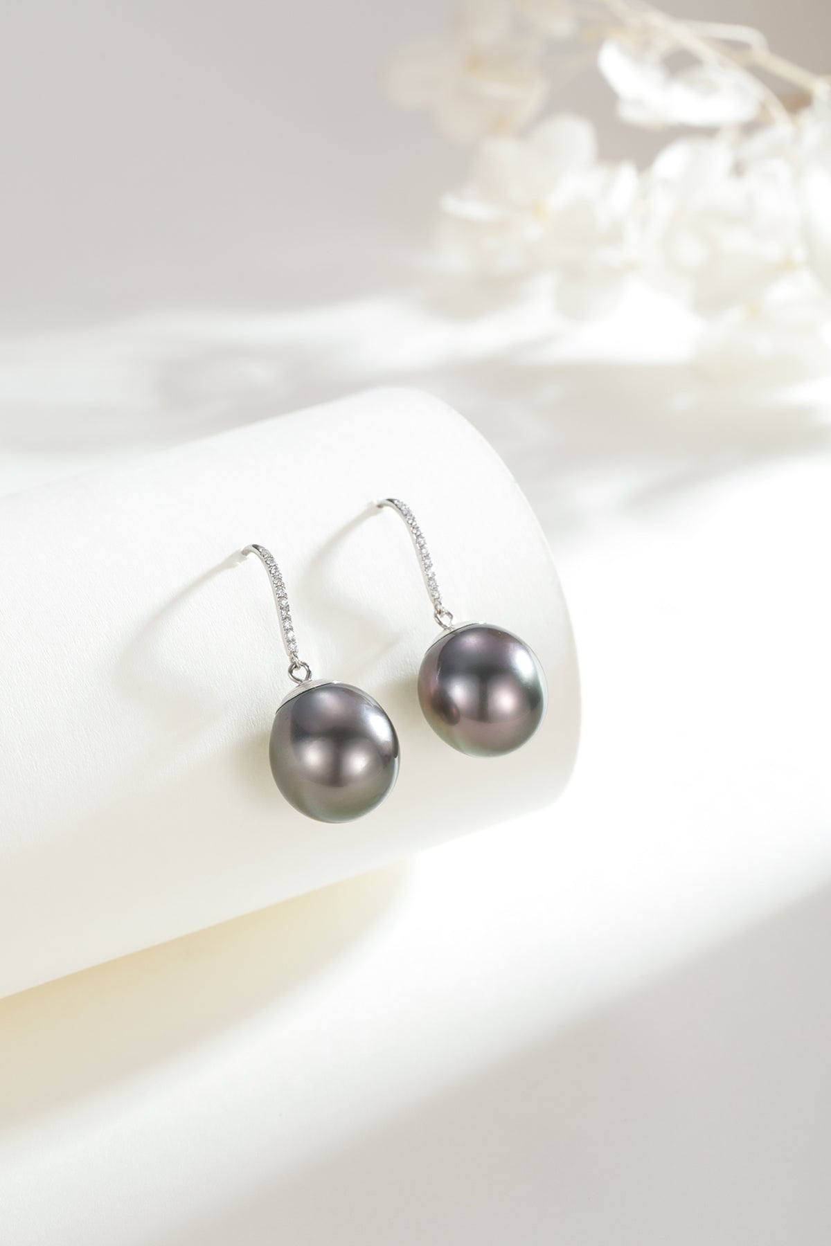 Tahitian Drop Pearl Earrings in White Gold