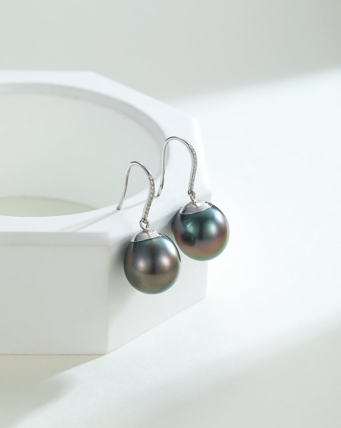 Tahitian Drop Pearl Earrings in White Gold