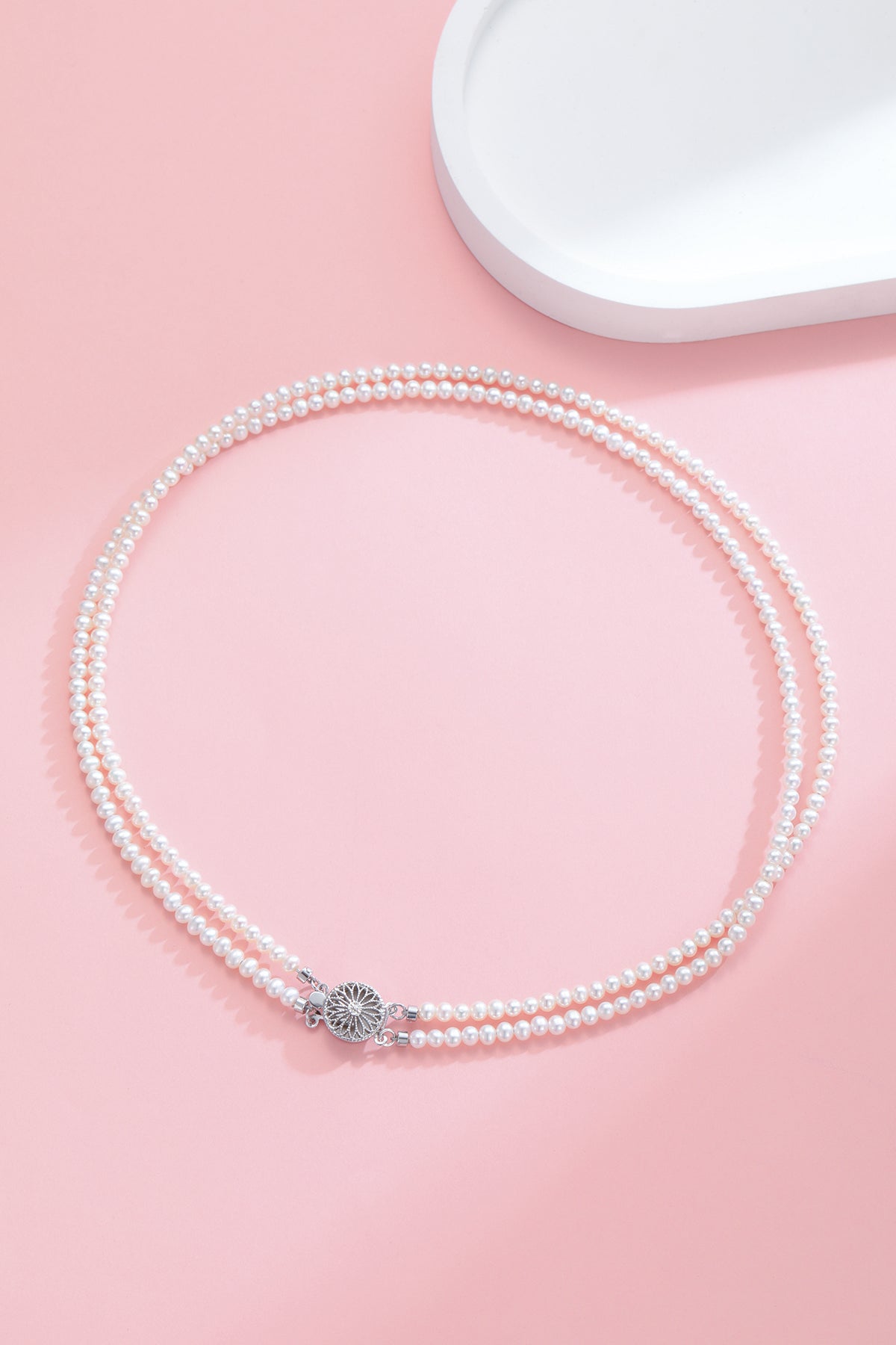 Dainty Dual Strand White Freshwater Pearl Necklace