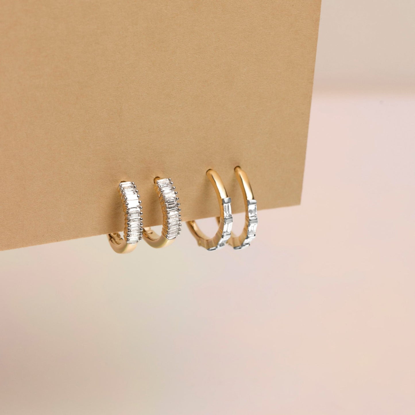 Elegant Baguette Diamond Huggie Earrings