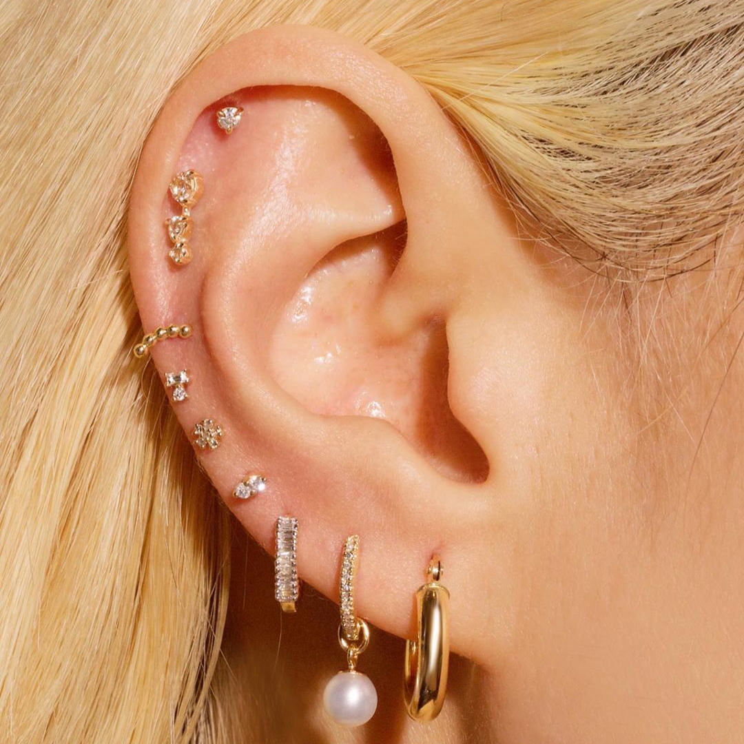 Curved Beaded Piercing Earrings in Unique Style