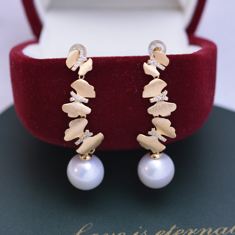 Dancing Butterfly Freshwater Pearl Earrings 11-12mm