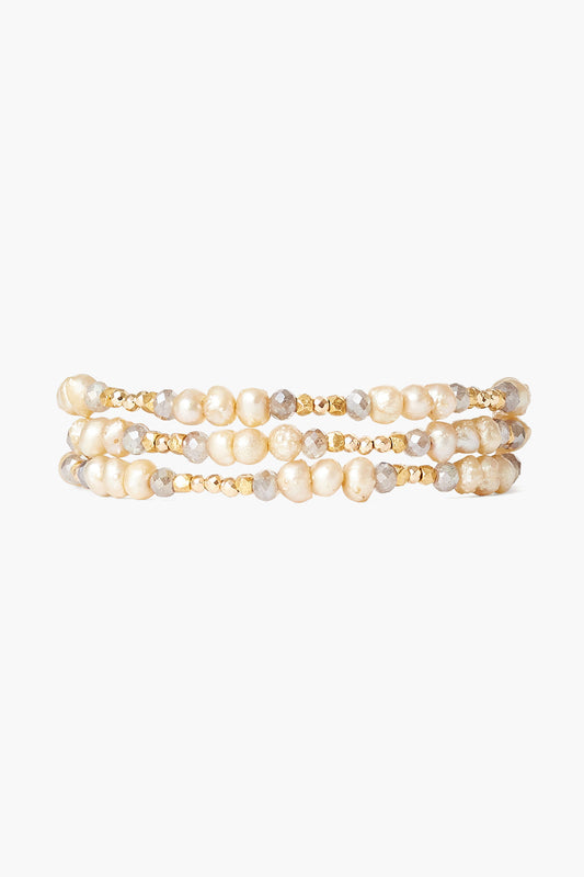 Triple Naked Wrap Bracelet with Champagne Pearl