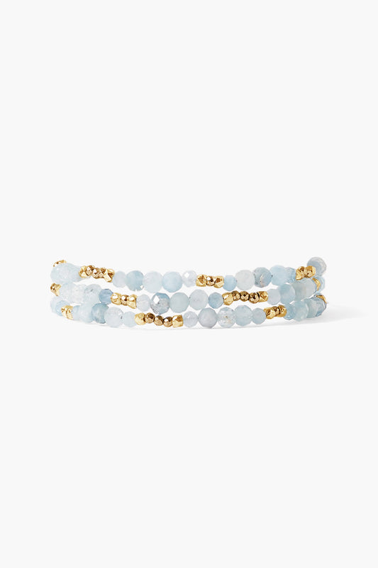 Aquamarine Gold Triple Naked Wrap Bracelet