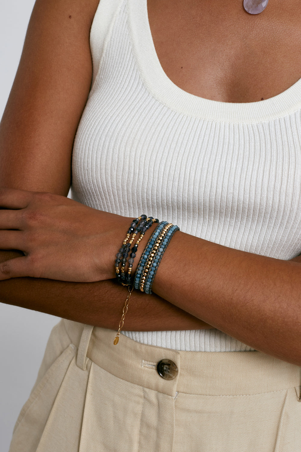 Triple Naked Wrap Bracelet in Iolite and Gold