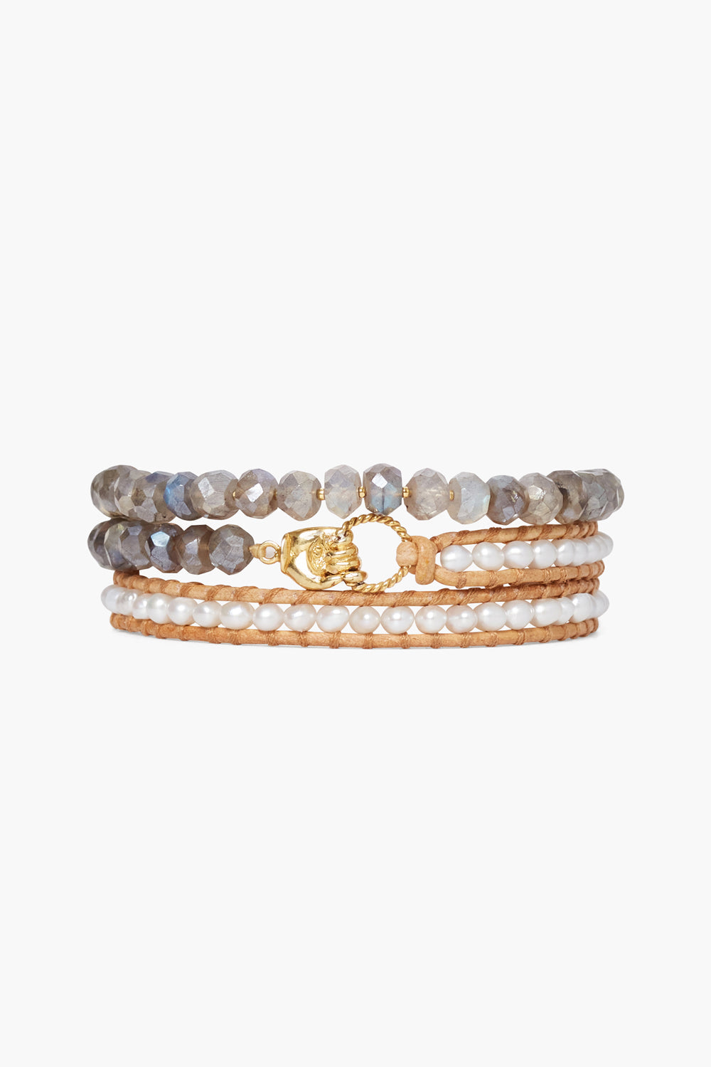 Triple Wrap Bracelet with White Pearl Mix