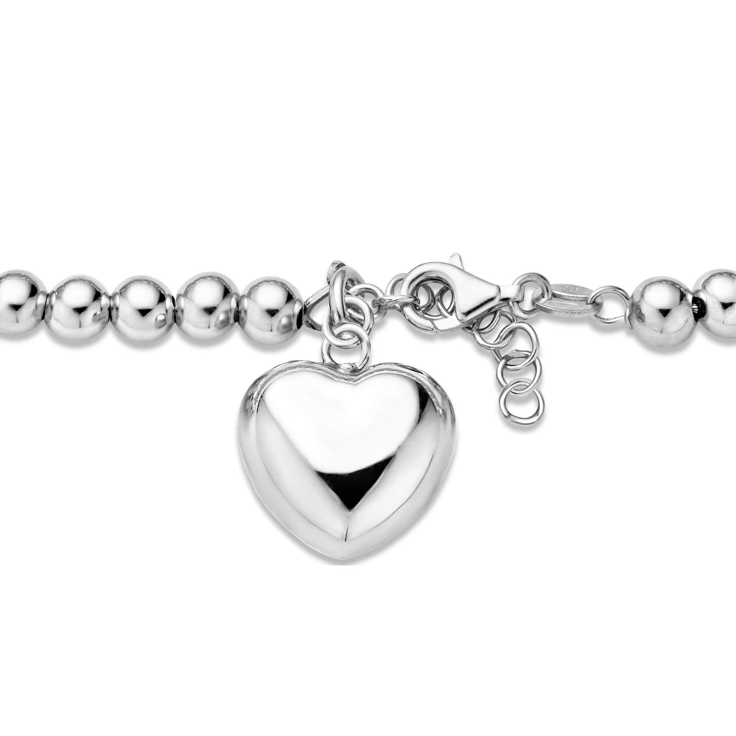 Large Puffed Heart Bracelet in Silver