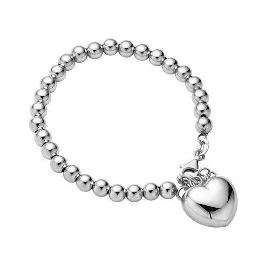 Large Puffed Heart Bracelet in Silver