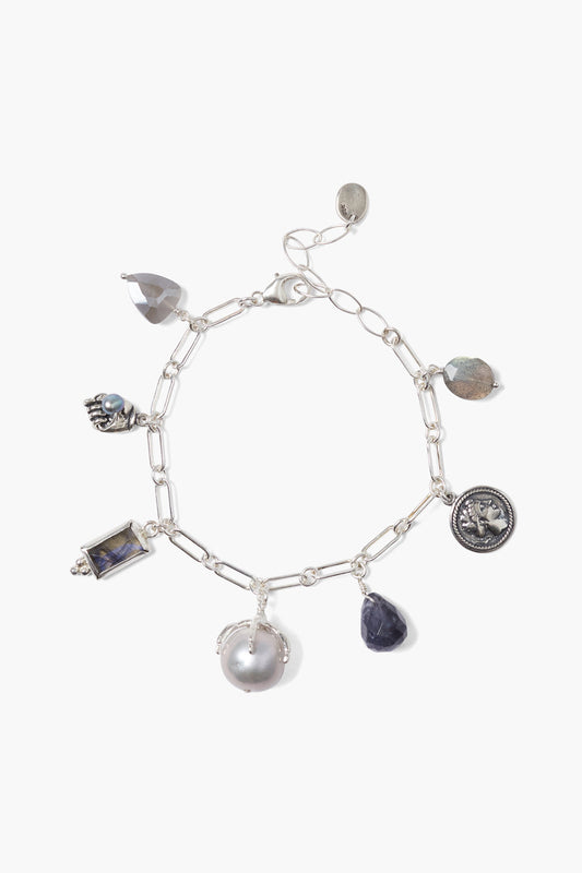 Silver Mixed Material Charm Bracelet