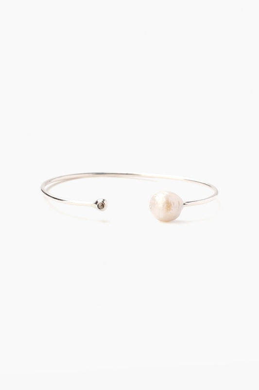 White Pearl and Diamond Cuff Bracelet