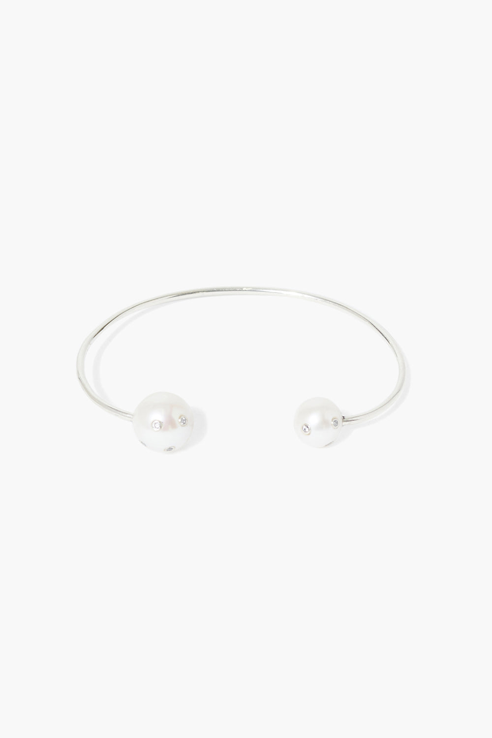 Diamond Cuff Bracelet with White Pearl Design