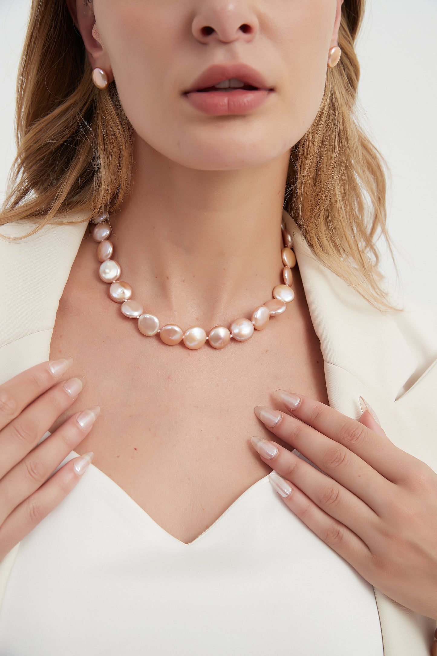 Pink Coin Baroque Pearl Necklace and Bracelet Set