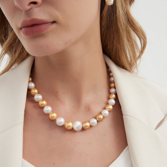 Dyed Golden and White Freshwater Pearl Necklace 2