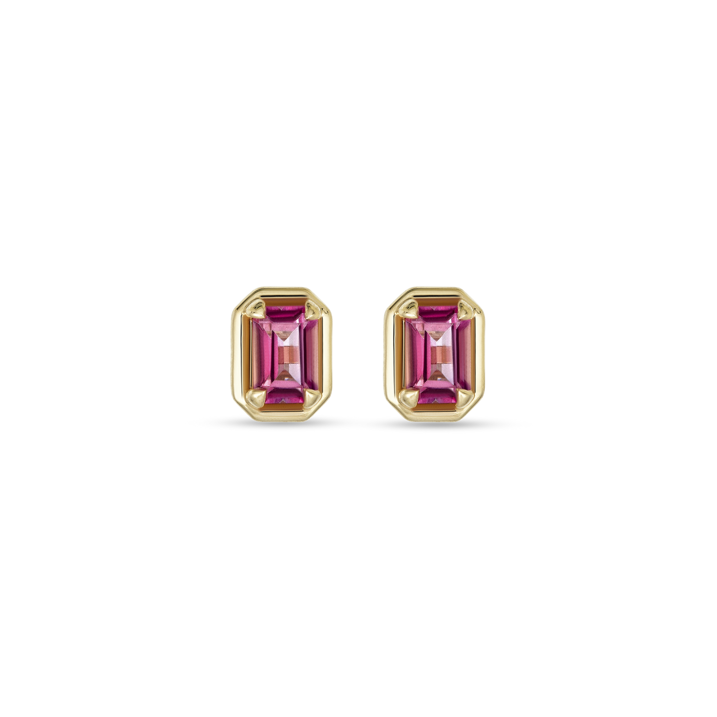 Emerald Cut Birthstone Stud Earrings