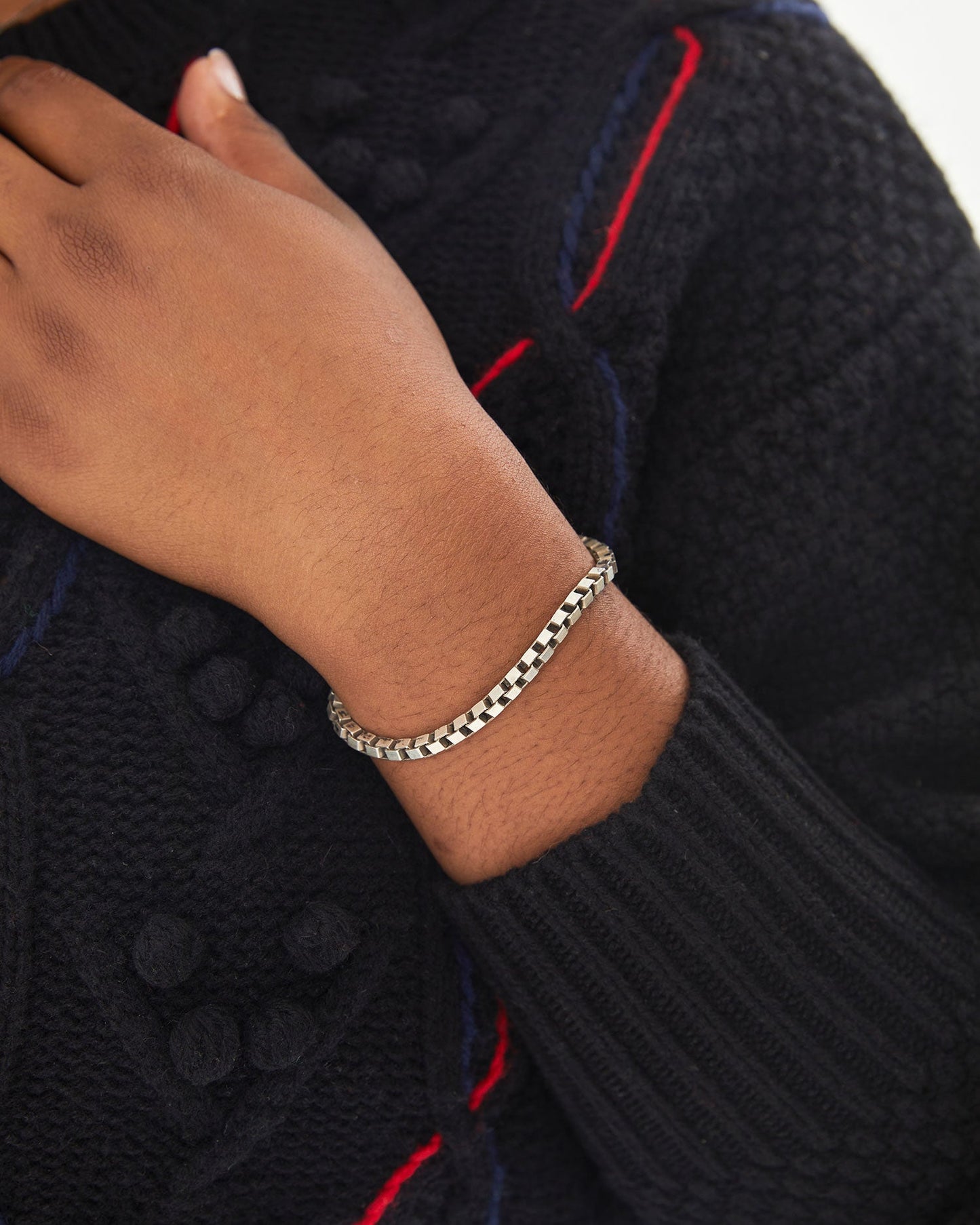 Silver Box Chain Bracelet for Men