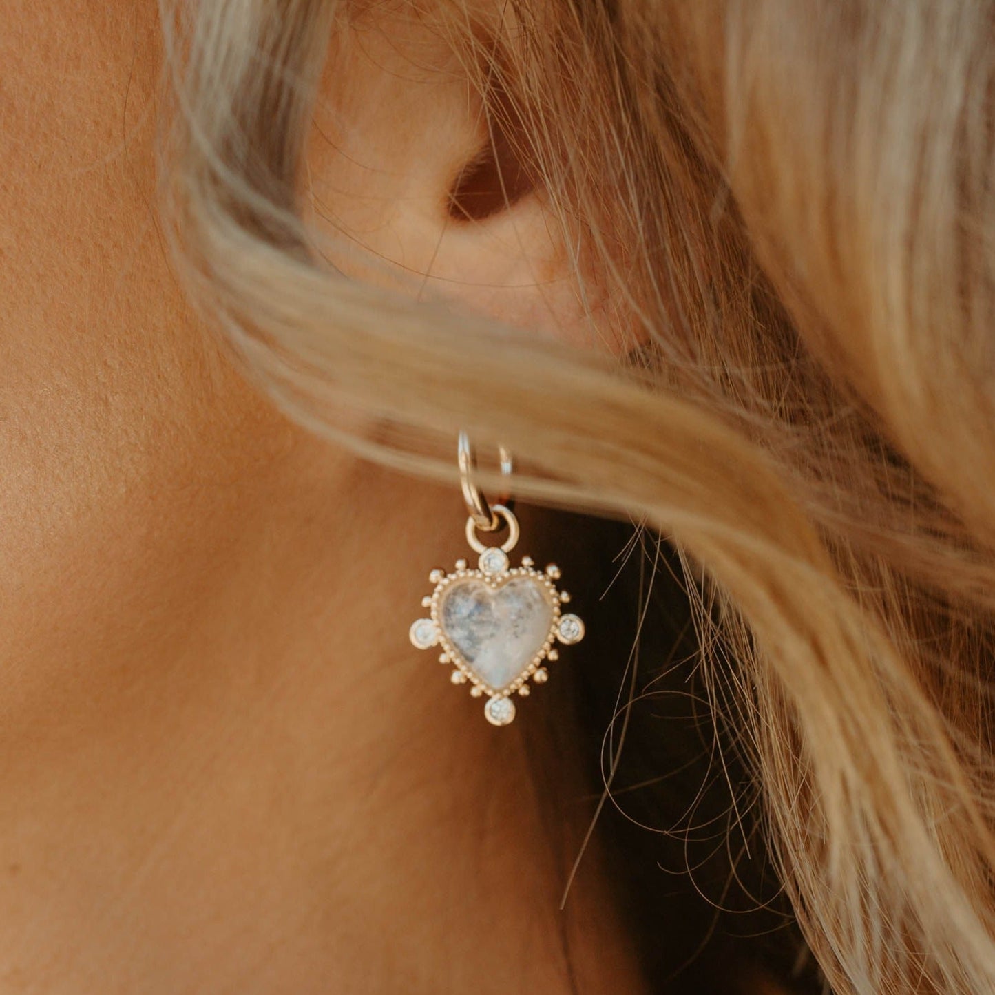 Moonstone Heart Hoop Earrings in Elegant Design