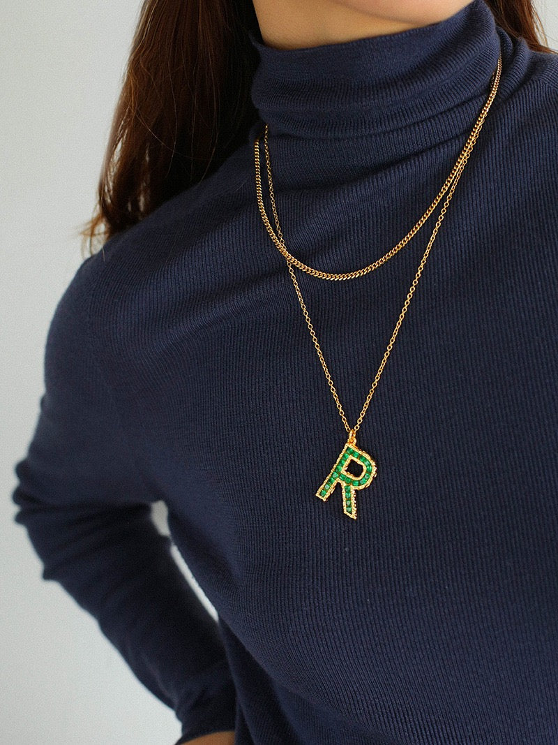 Zirconia Necklace with 26 Green Letters