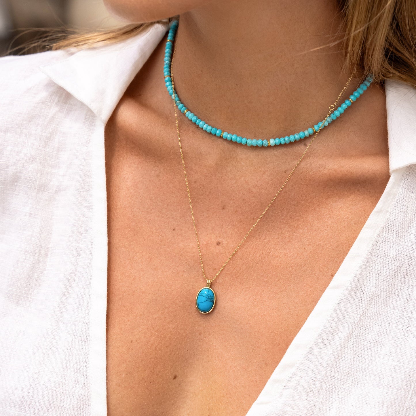 Turquoise Stone Pendant Necklace for Women