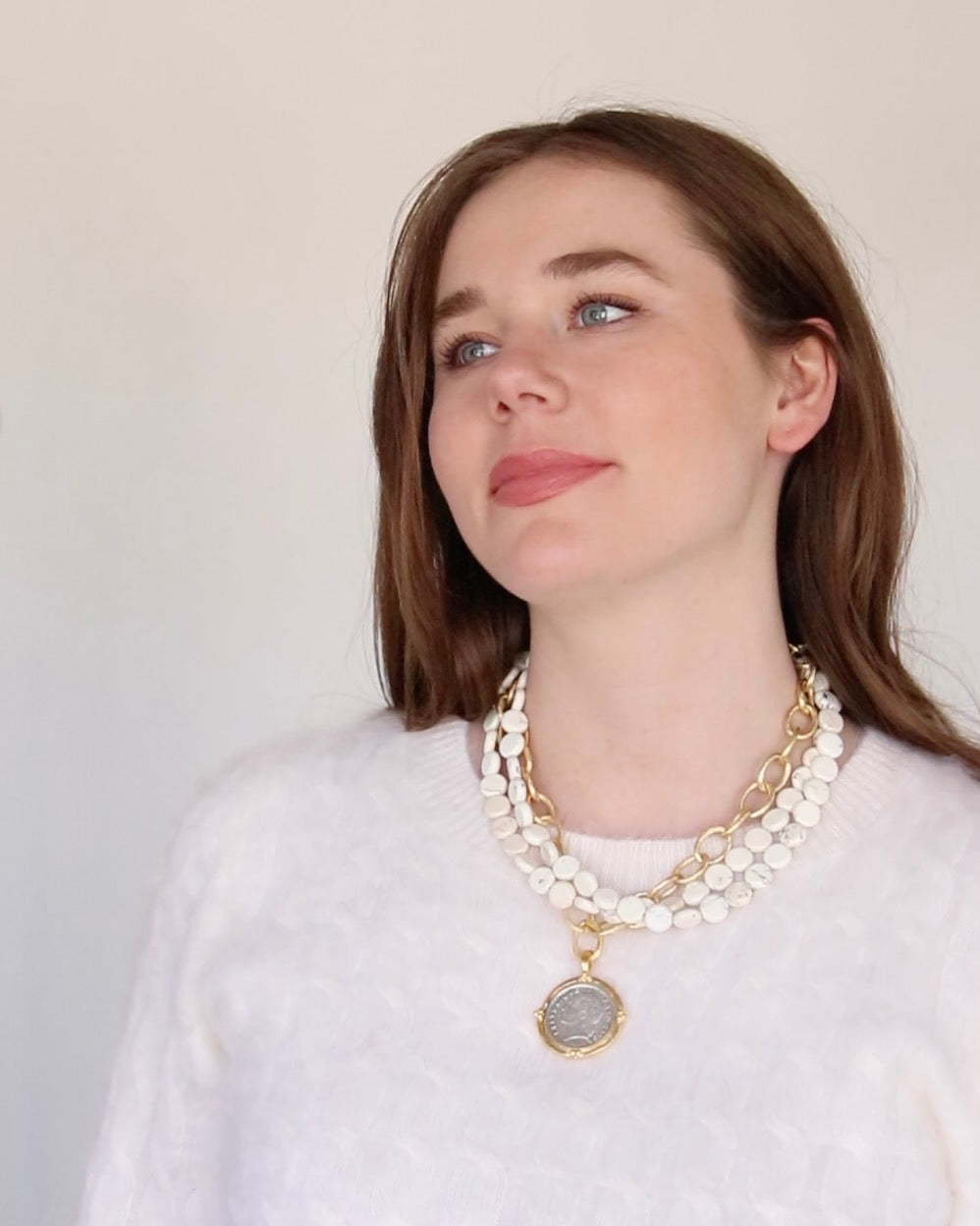 Multi-Strand White Turquoise and Mixed Metal Necklace