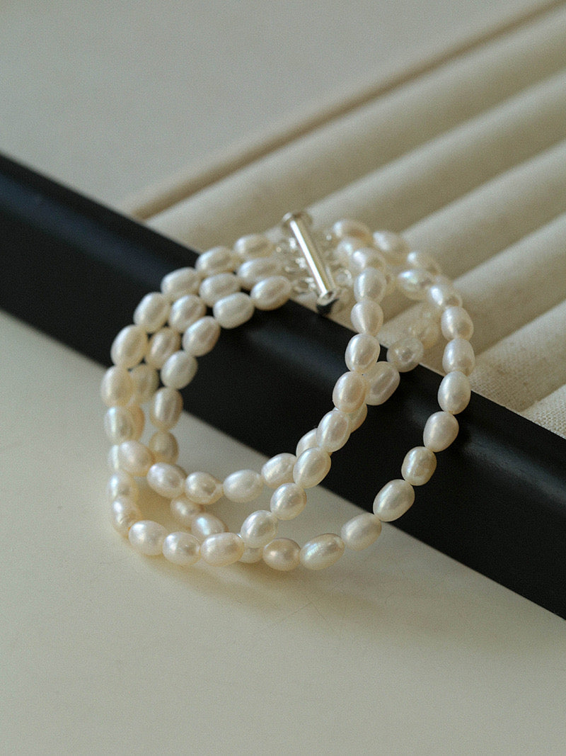 Triple Layer Freshwater Pearl Necklace and Bracelet Set