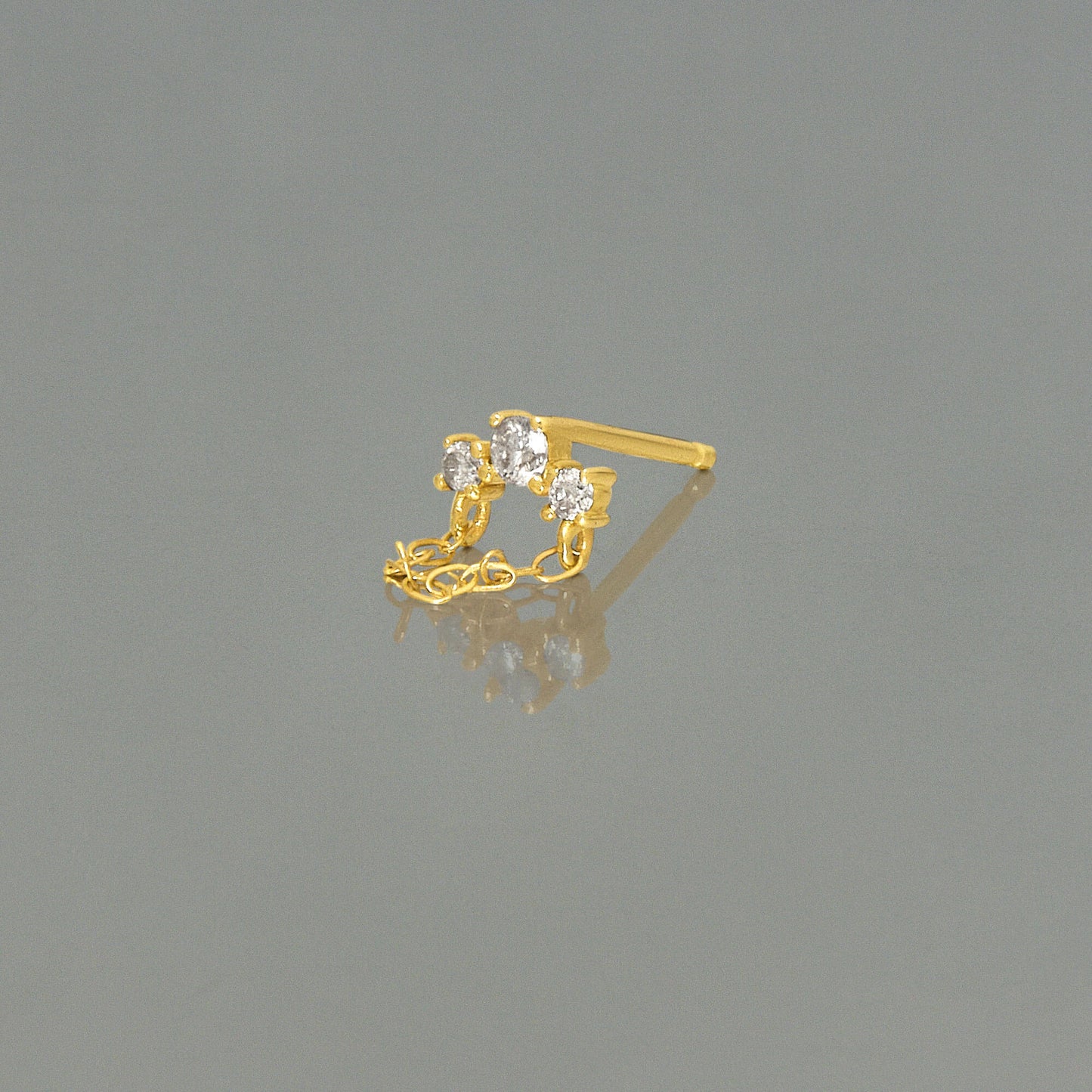 Dainty Diamond Trio Chain Stud Earrings