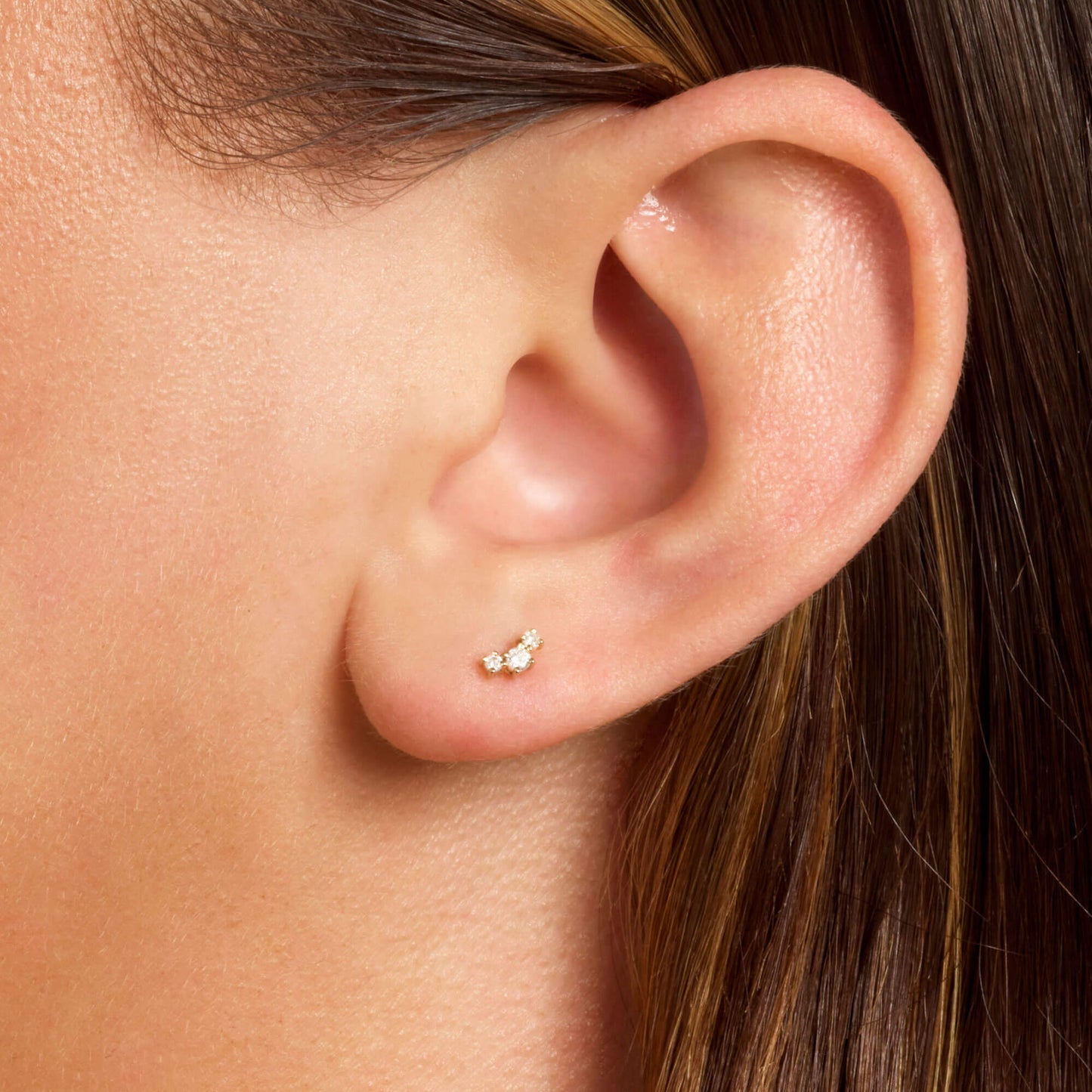 Dainty Trio Studs with Diamond Accent