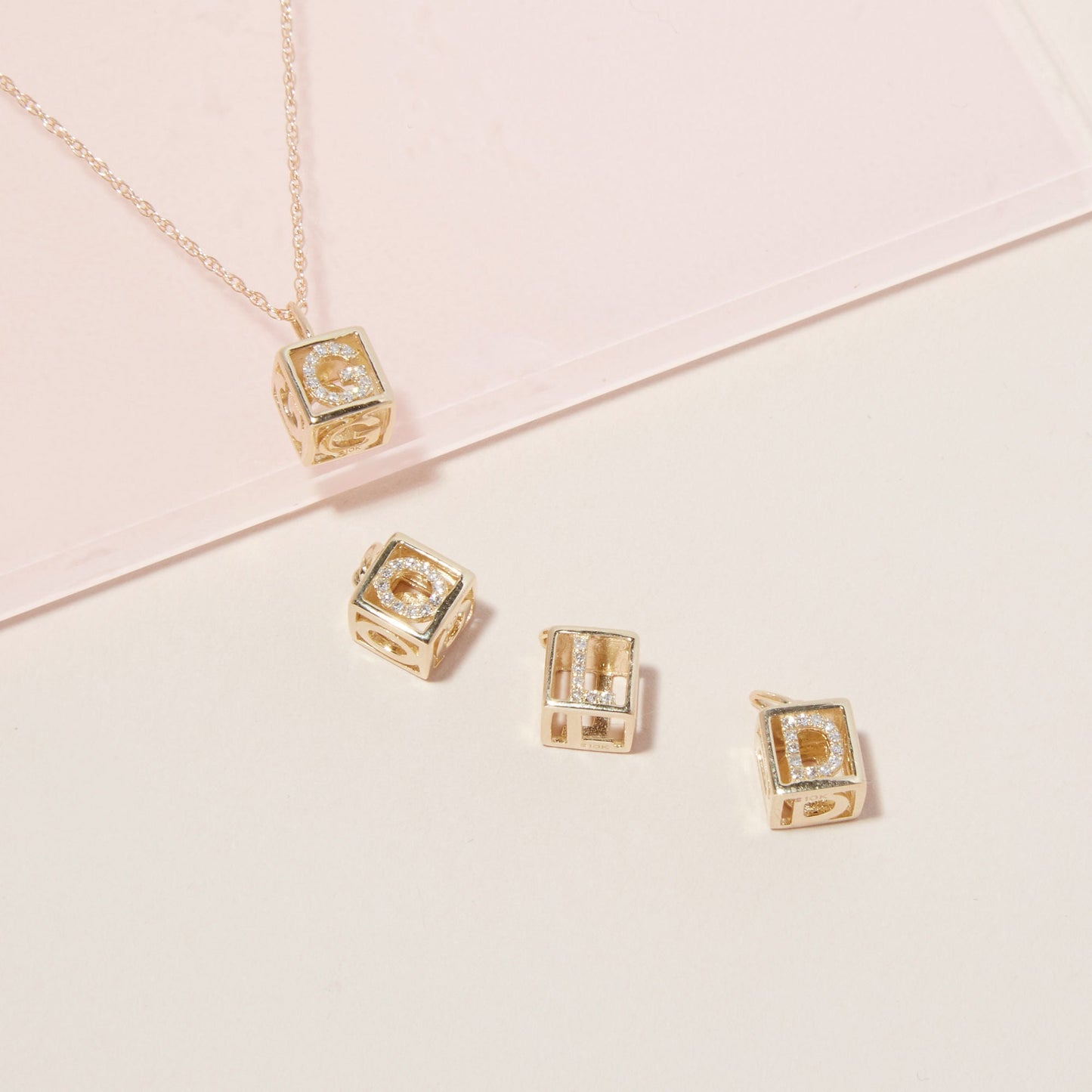 Diamond Initial Necklace with Baby Block Design