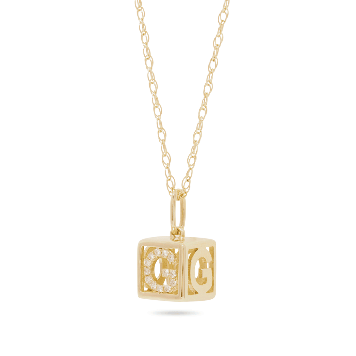 Diamond Initial Necklace with Baby Block Design