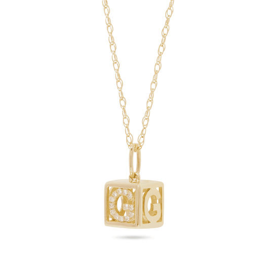 Diamond Initial Necklace with Baby Block Design