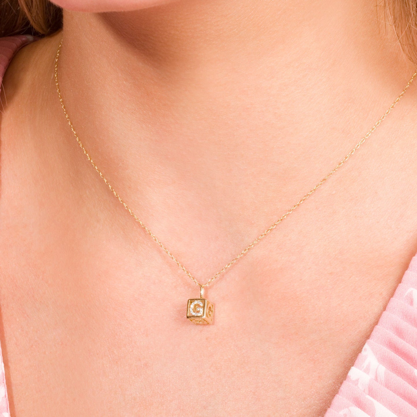 Diamond Initial Necklace with Baby Block Design