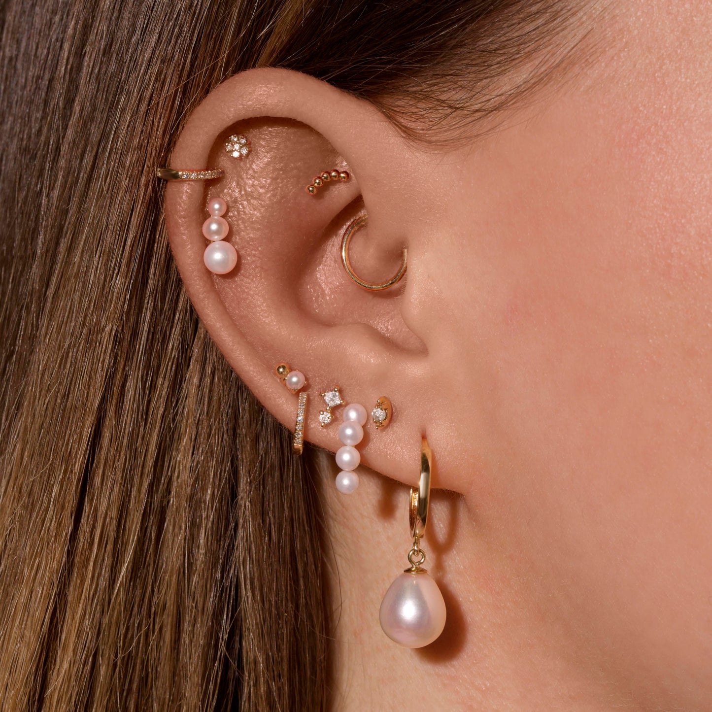 Diamond Bead Piercing Earrings for Everyday Wear