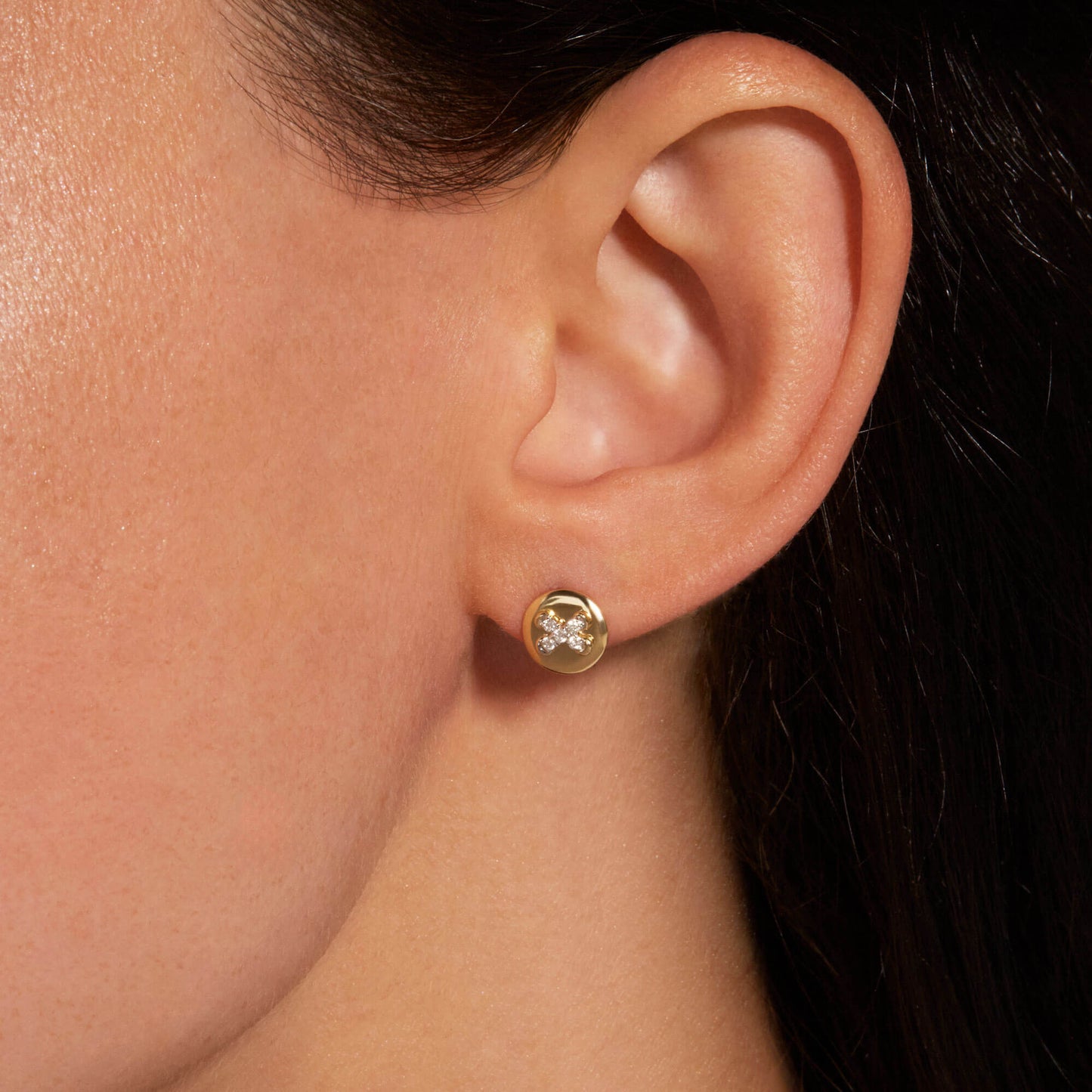 Diamond Button Stud Earrings in Classic Style