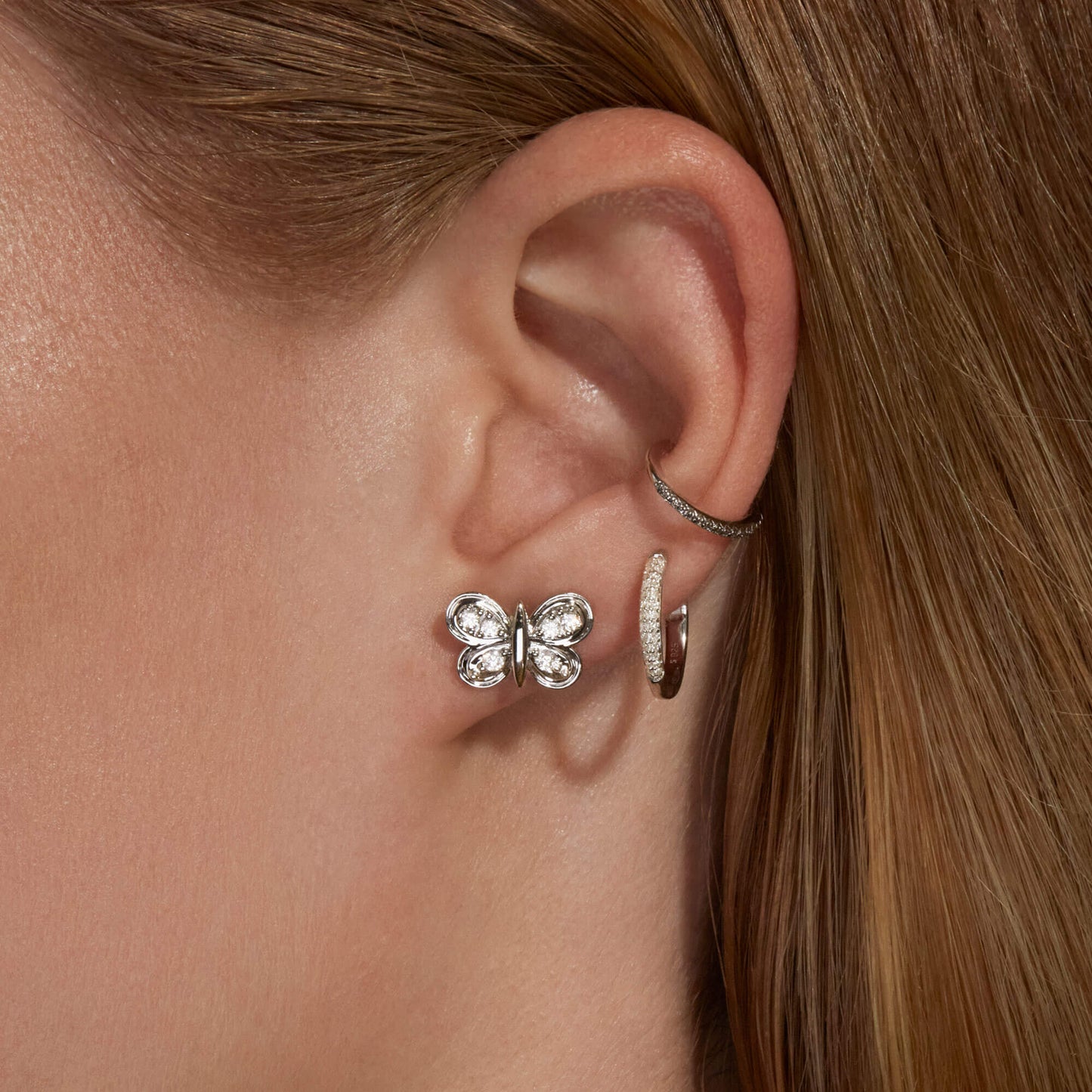 Diamond Butterfly Stud Earrings in Puff Design