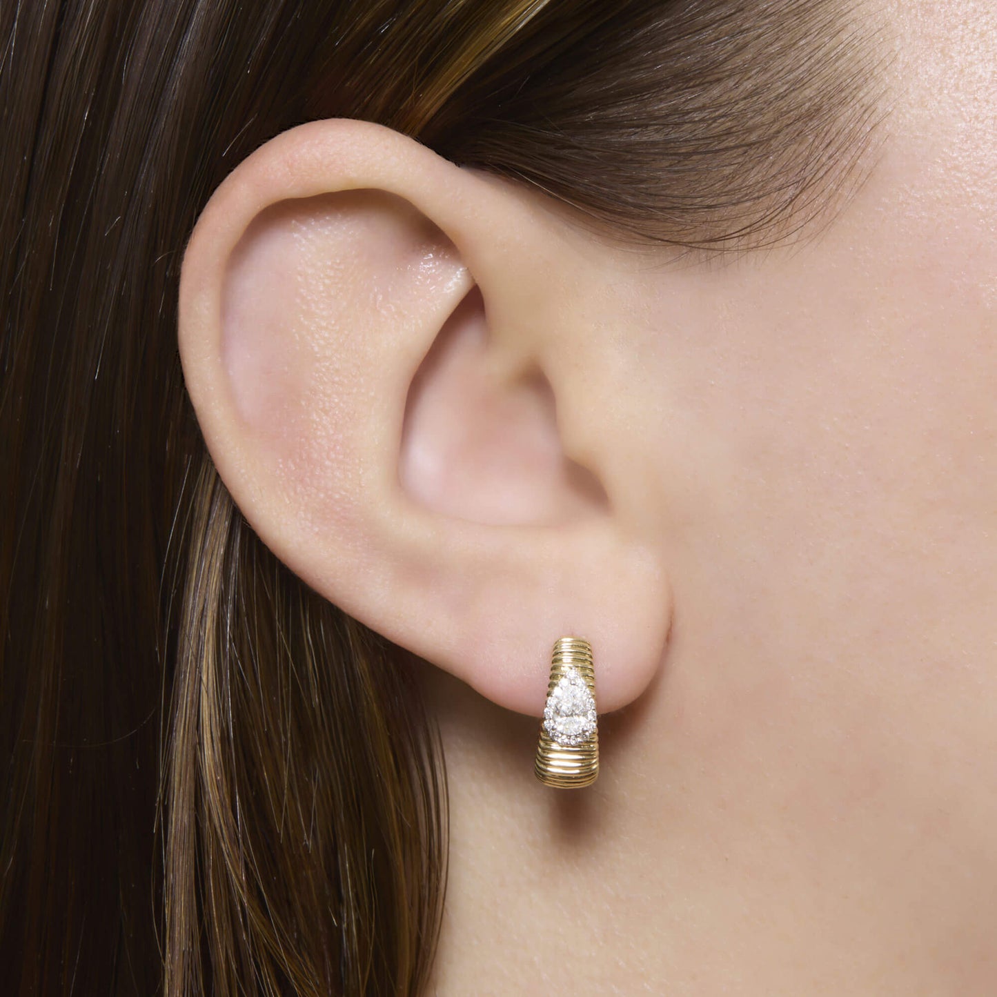 Pear Shaped Disco Huggie Earrings