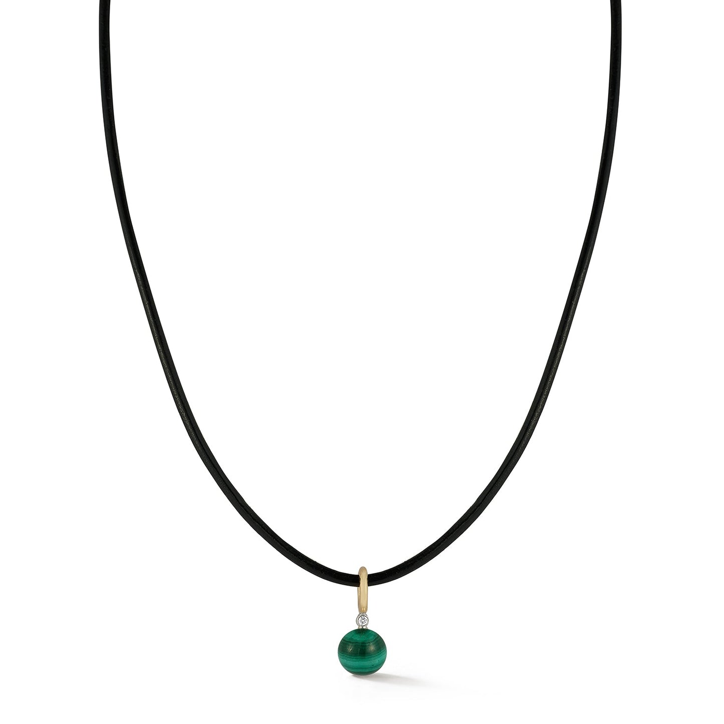 Diamond and Malachite Leather Cord Necklace