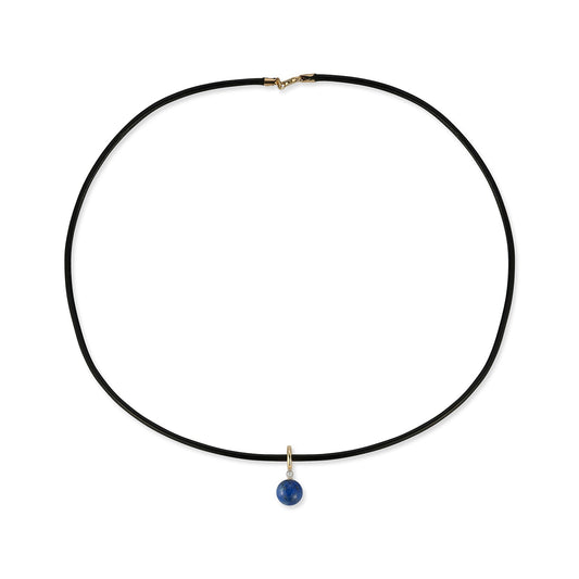 Diamond Lapis Dot Leather Cord Necklace 14kt