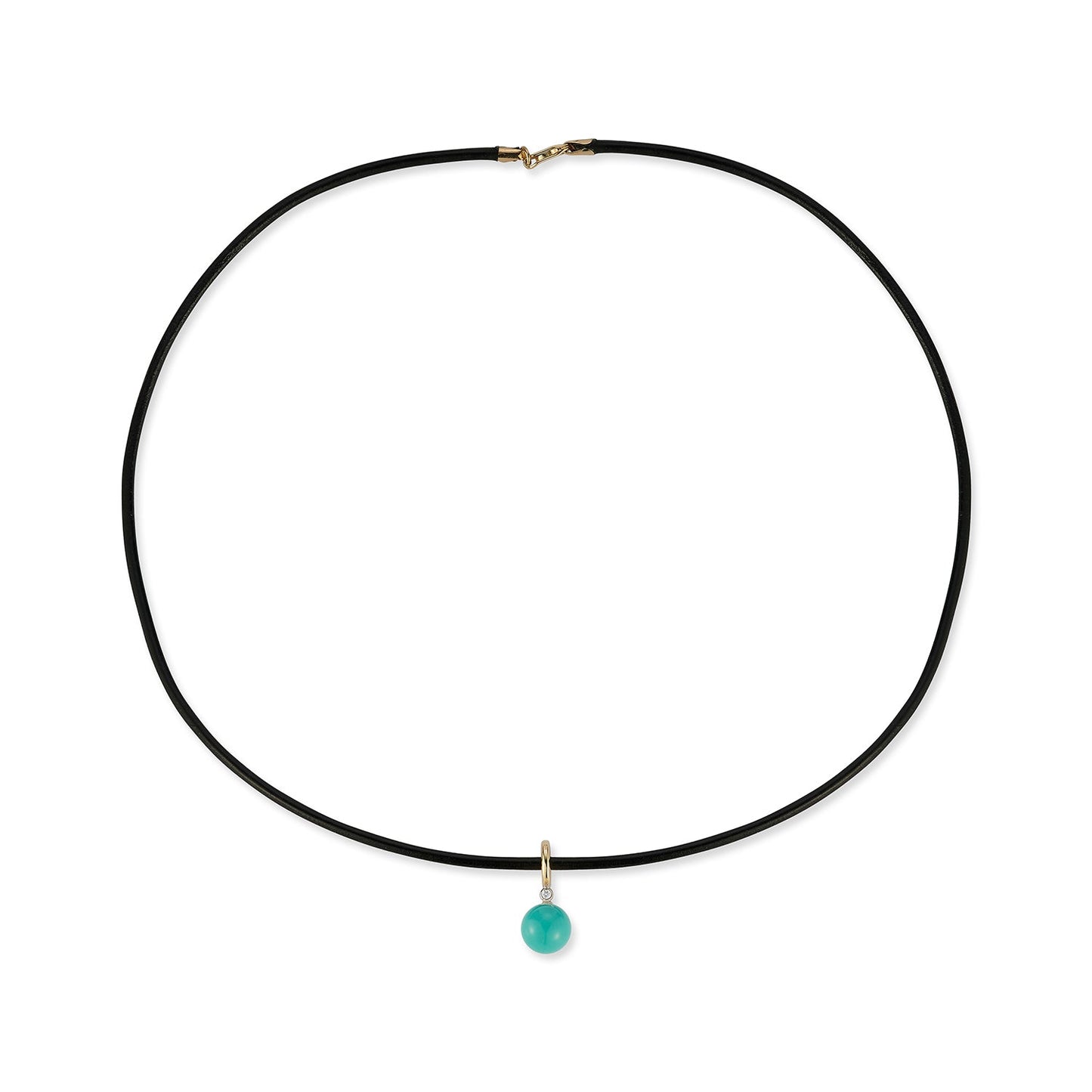 Turquoise Dot Necklace with Diamond on Leather Cord